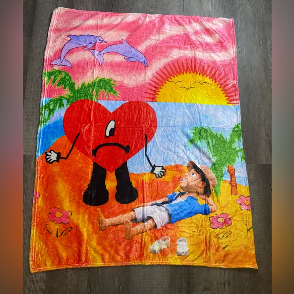 Bad Bunny themed 50x40 blanket, never used!